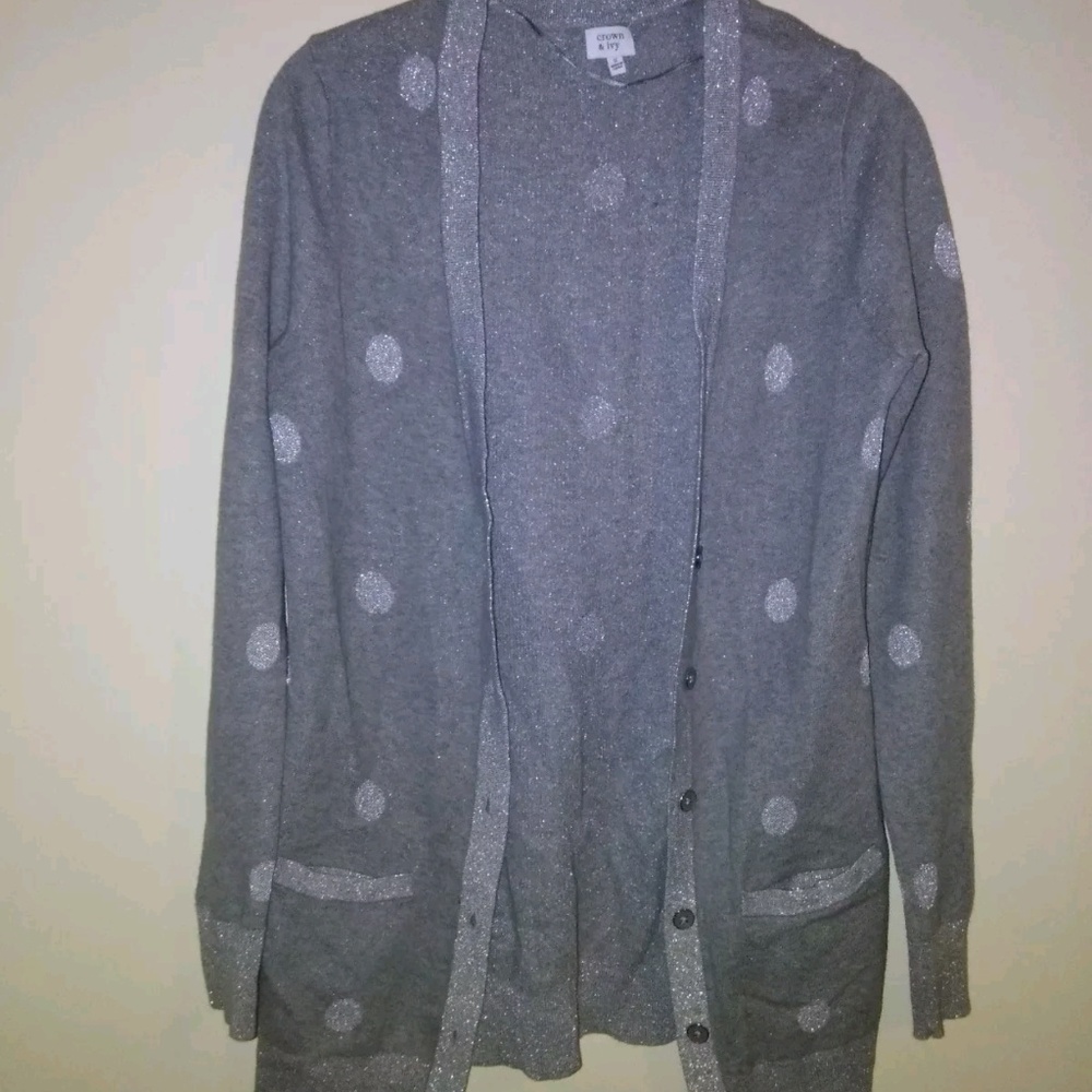Modcloth gray polka dot cardigan sweater S